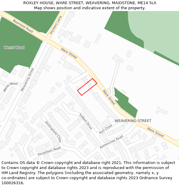 ROXLEY HOUSE, WARE STREET, WEAVERING, MAIDSTONE, ME14 5LA: Location map and indicative extent of plot