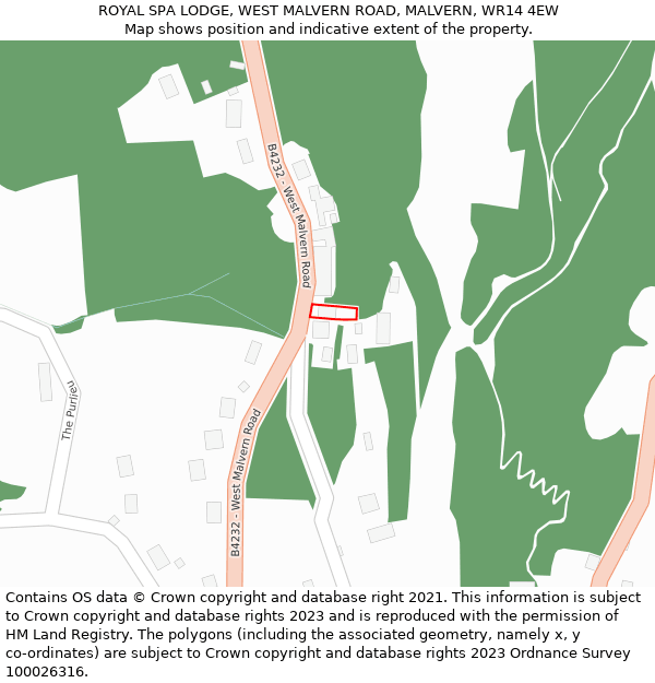 ROYAL SPA LODGE, WEST MALVERN ROAD, MALVERN, WR14 4EW: Location map and indicative extent of plot