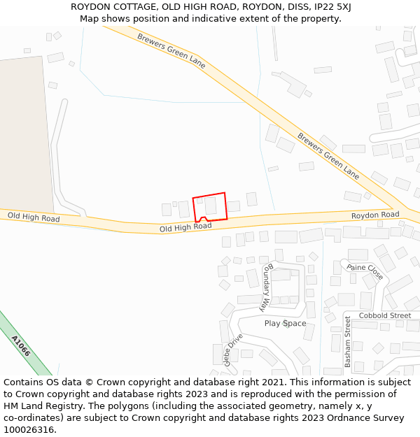 ROYDON COTTAGE, OLD HIGH ROAD, ROYDON, DISS, IP22 5XJ: Location map and indicative extent of plot