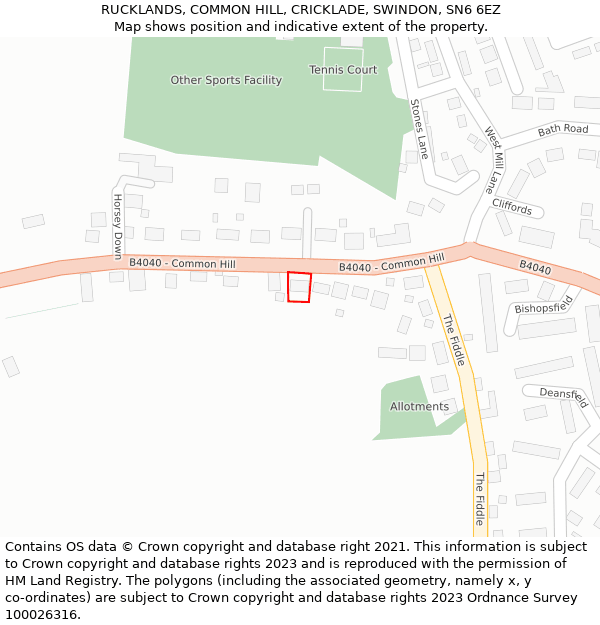 RUCKLANDS, COMMON HILL, CRICKLADE, SWINDON, SN6 6EZ: Location map and indicative extent of plot