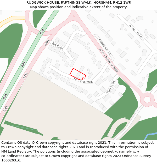 RUDGWICK HOUSE, FARTHINGS WALK, HORSHAM, RH12 1WR: Location map and indicative extent of plot