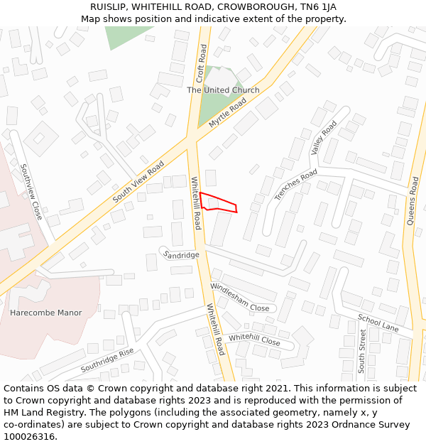 RUISLIP, WHITEHILL ROAD, CROWBOROUGH, TN6 1JA: Location map and indicative extent of plot