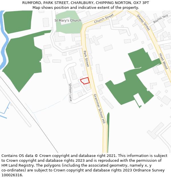 RUMFORD, PARK STREET, CHARLBURY, CHIPPING NORTON, OX7 3PT: Location map and indicative extent of plot