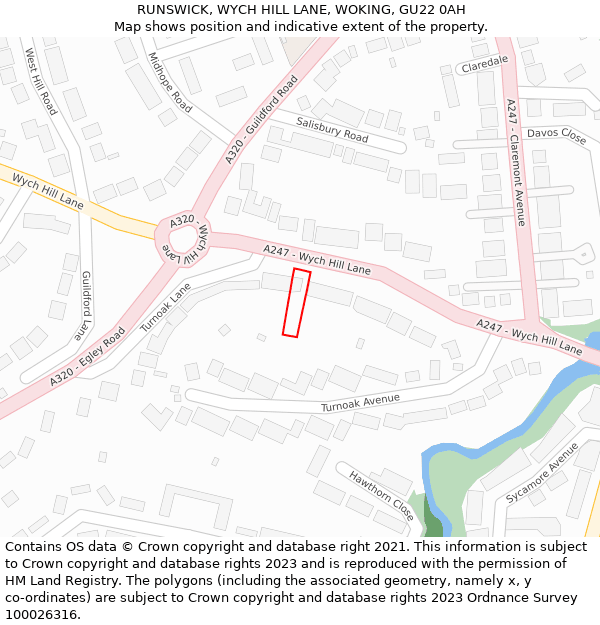 RUNSWICK, WYCH HILL LANE, WOKING, GU22 0AH: Location map and indicative extent of plot