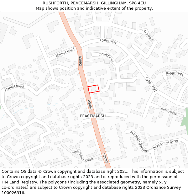 RUSHFORTH, PEACEMARSH, GILLINGHAM, SP8 4EU: Location map and indicative extent of plot