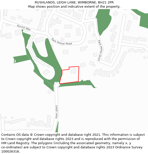 RUSHLANDS, LEIGH LANE, WIMBORNE, BH21 2PR: Location map and indicative extent of plot