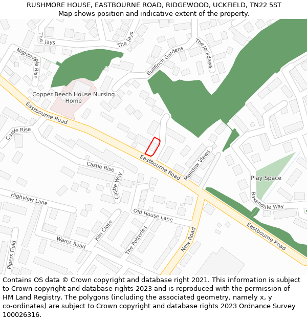 RUSHMORE HOUSE, EASTBOURNE ROAD, RIDGEWOOD, UCKFIELD, TN22 5ST: Location map and indicative extent of plot