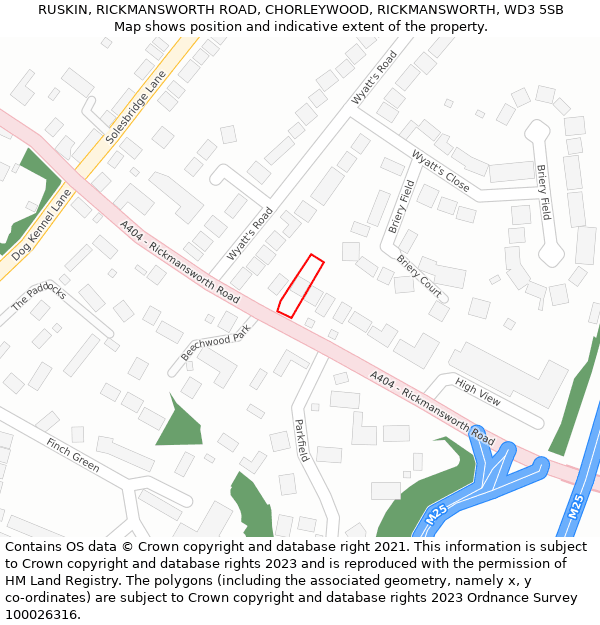 RUSKIN, RICKMANSWORTH ROAD, CHORLEYWOOD, RICKMANSWORTH, WD3 5SB: Location map and indicative extent of plot