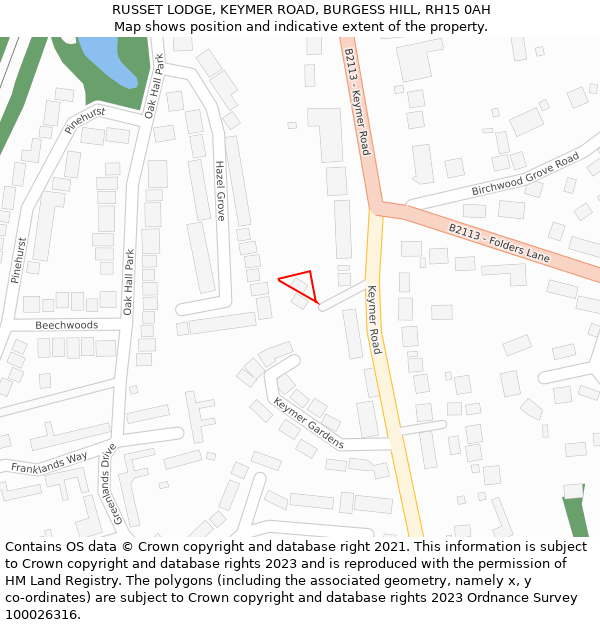 RUSSET LODGE, KEYMER ROAD, BURGESS HILL, RH15 0AH: Location map and indicative extent of plot