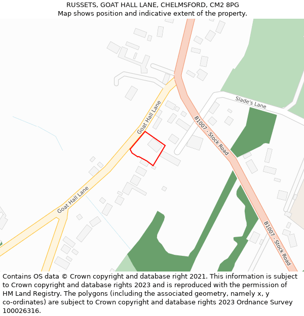 RUSSETS, GOAT HALL LANE, CHELMSFORD, CM2 8PG: Location map and indicative extent of plot