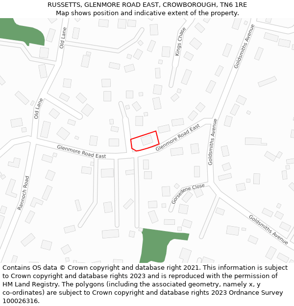 RUSSETTS, GLENMORE ROAD EAST, CROWBOROUGH, TN6 1RE: Location map and indicative extent of plot