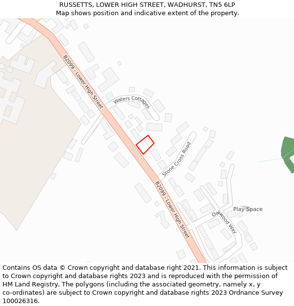 RUSSETTS, LOWER HIGH STREET, WADHURST, TN5 6LP: Location map and indicative extent of plot