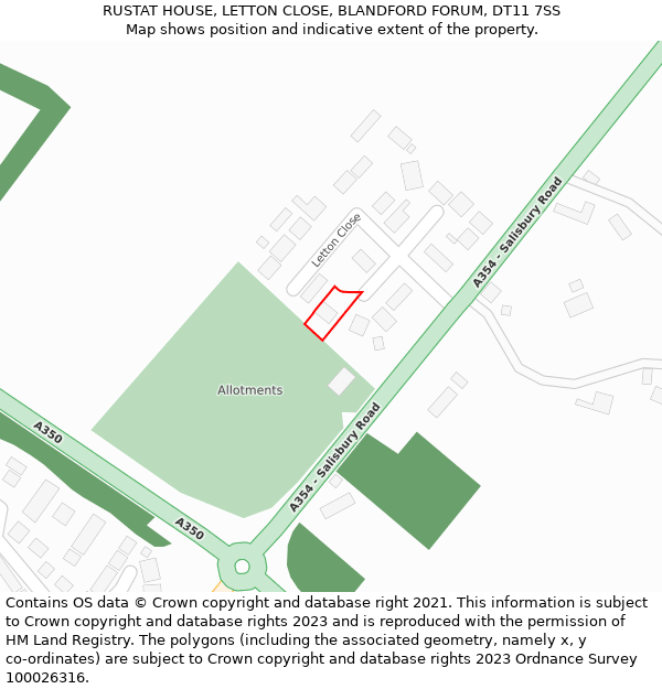 RUSTAT HOUSE, LETTON CLOSE, BLANDFORD FORUM, DT11 7SS: Location map and indicative extent of plot
