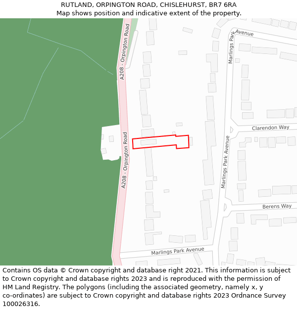 RUTLAND, ORPINGTON ROAD, CHISLEHURST, BR7 6RA: Location map and indicative extent of plot