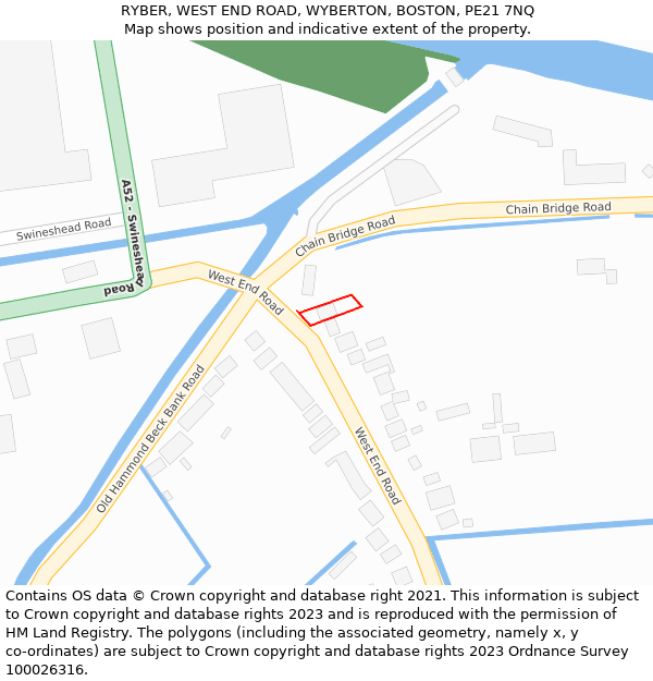 RYBER, WEST END ROAD, WYBERTON, BOSTON, PE21 7NQ: Location map and indicative extent of plot