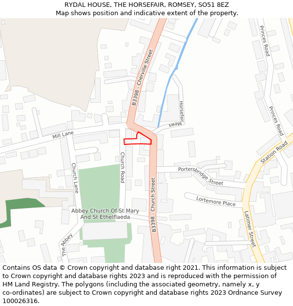 RYDAL HOUSE, THE HORSEFAIR, ROMSEY, SO51 8EZ: Location map and indicative extent of plot