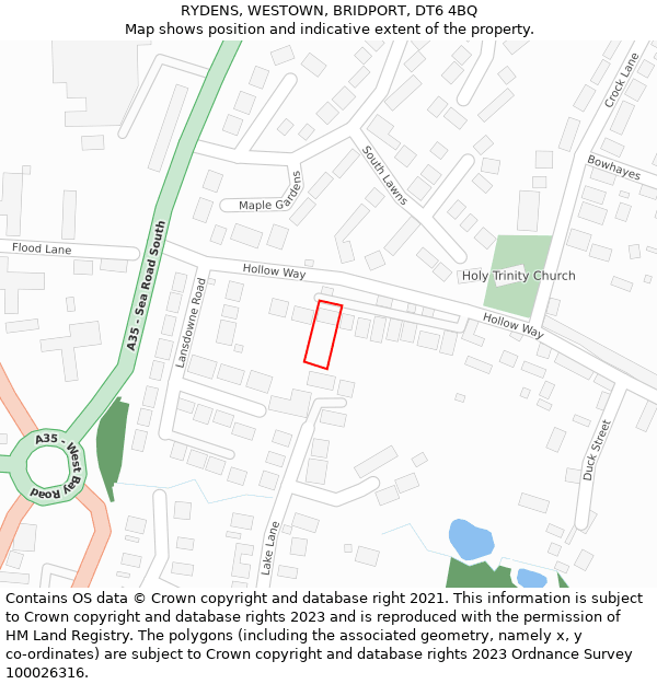 RYDENS, WESTOWN, BRIDPORT, DT6 4BQ: Location map and indicative extent of plot