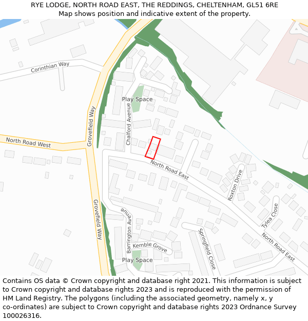 RYE LODGE, NORTH ROAD EAST, THE REDDINGS, CHELTENHAM, GL51 6RE: Location map and indicative extent of plot