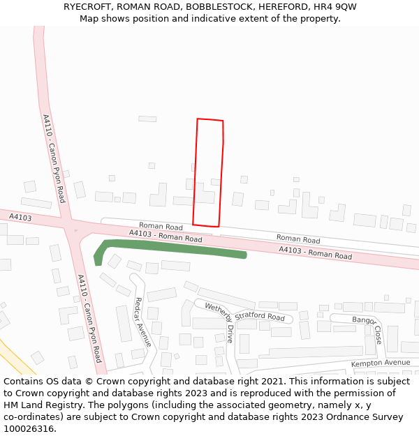 RYECROFT, ROMAN ROAD, BOBBLESTOCK, HEREFORD, HR4 9QW: Location map and indicative extent of plot