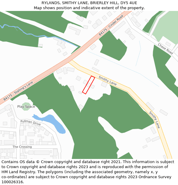 RYLANDS, SMITHY LANE, BRIERLEY HILL, DY5 4UE: Location map and indicative extent of plot