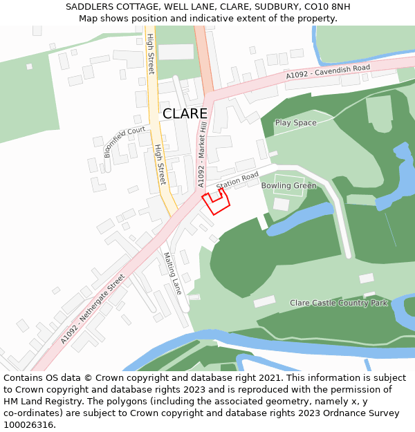SADDLERS COTTAGE, WELL LANE, CLARE, SUDBURY, CO10 8NH: Location map and indicative extent of plot