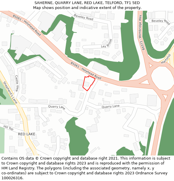 SAHERNE, QUARRY LANE, RED LAKE, TELFORD, TF1 5ED: Location map and indicative extent of plot