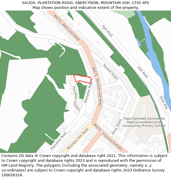 SALIDA, PLANTATION ROAD, ABERCYNON, MOUNTAIN ASH, CF45 4PS: Location map and indicative extent of plot
