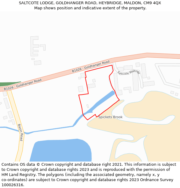 SALTCOTE LODGE, GOLDHANGER ROAD, HEYBRIDGE, MALDON, CM9 4QX: Location map and indicative extent of plot