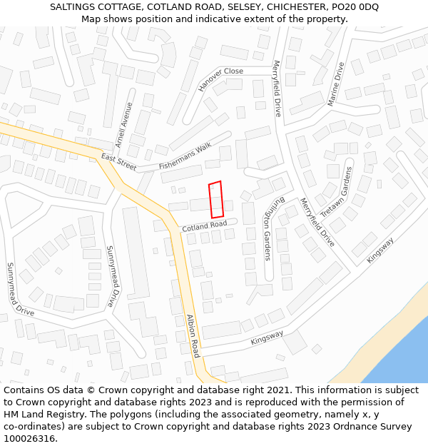 SALTINGS COTTAGE, COTLAND ROAD, SELSEY, CHICHESTER, PO20 0DQ: Location map and indicative extent of plot