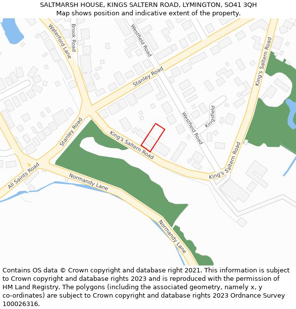 SALTMARSH HOUSE, KINGS SALTERN ROAD, LYMINGTON, SO41 3QH: Location map and indicative extent of plot