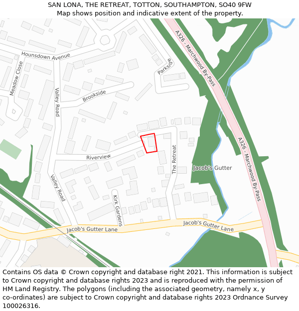 SAN LONA, THE RETREAT, TOTTON, SOUTHAMPTON, SO40 9FW: Location map and indicative extent of plot