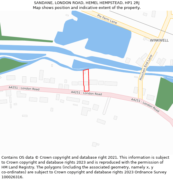 SANDANE, LONDON ROAD, HEMEL HEMPSTEAD, HP1 2RJ: Location map and indicative extent of plot