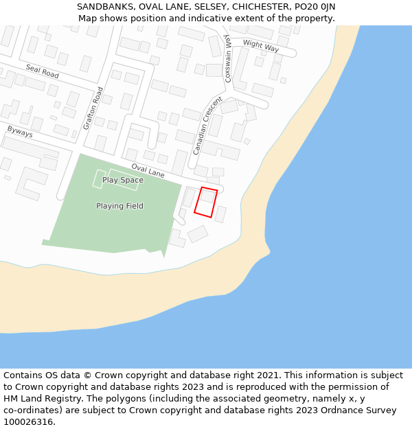SANDBANKS, OVAL LANE, SELSEY, CHICHESTER, PO20 0JN: Location map and indicative extent of plot
