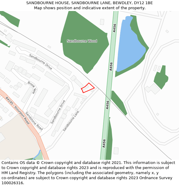 SANDBOURNE HOUSE, SANDBOURNE LANE, BEWDLEY, DY12 1BE: Location map and indicative extent of plot