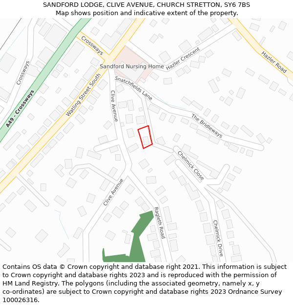 SANDFORD LODGE, CLIVE AVENUE, CHURCH STRETTON, SY6 7BS: Location map and indicative extent of plot