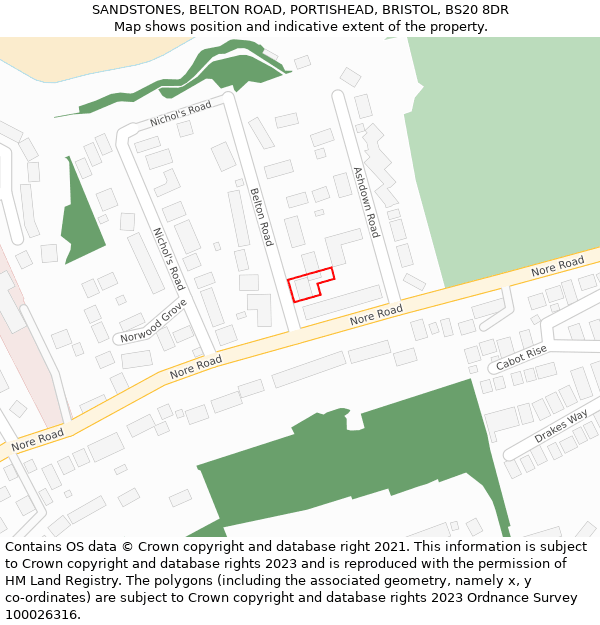 SANDSTONES, BELTON ROAD, PORTISHEAD, BRISTOL, BS20 8DR: Location map and indicative extent of plot