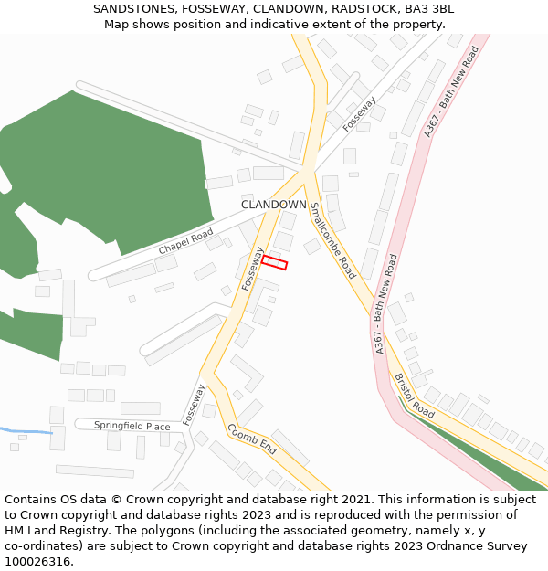 SANDSTONES, FOSSEWAY, CLANDOWN, RADSTOCK, BA3 3BL: Location map and indicative extent of plot