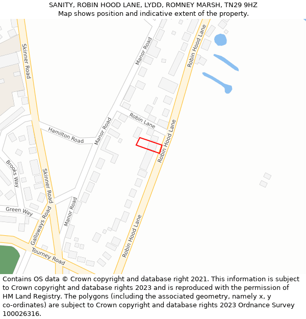 SANITY, ROBIN HOOD LANE, LYDD, ROMNEY MARSH, TN29 9HZ: Location map and indicative extent of plot