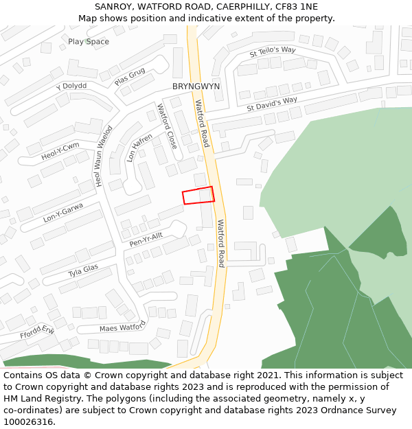 SANROY, WATFORD ROAD, CAERPHILLY, CF83 1NE: Location map and indicative extent of plot