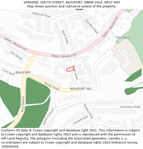 SANVENE, SOUTH STREET, BEAUFORT, EBBW VALE, NP23 5RH: Location map and indicative extent of plot