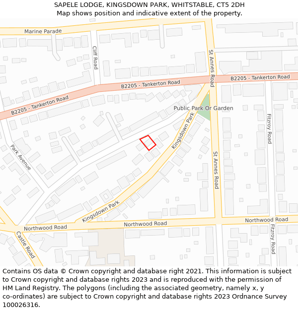 SAPELE LODGE, KINGSDOWN PARK, WHITSTABLE, CT5 2DH: Location map and indicative extent of plot