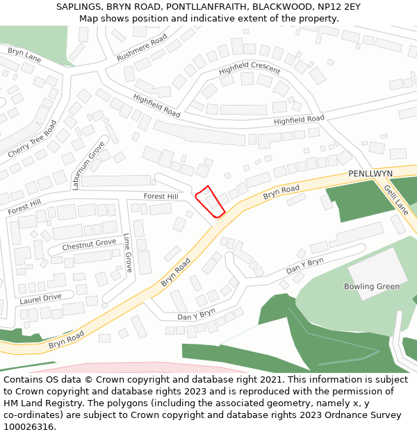SAPLINGS, BRYN ROAD, PONTLLANFRAITH, BLACKWOOD, NP12 2EY: Location map and indicative extent of plot