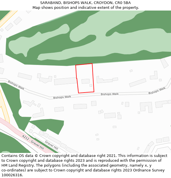 SARABAND, BISHOPS WALK, CROYDON, CR0 5BA: Location map and indicative extent of plot