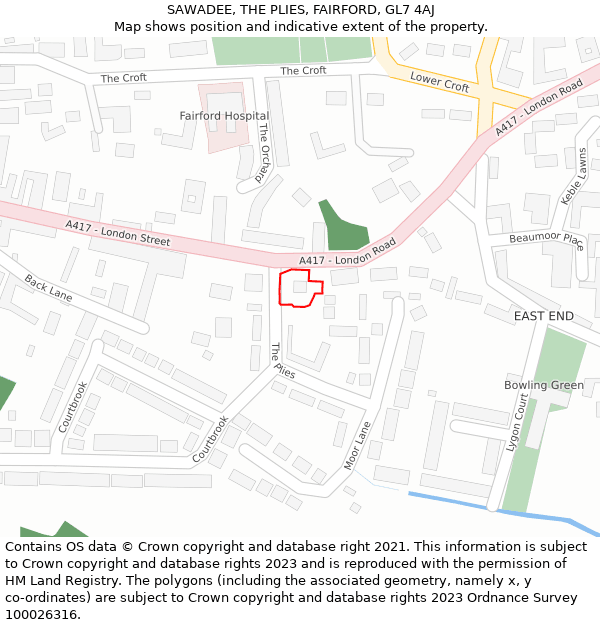 SAWADEE, THE PLIES, FAIRFORD, GL7 4AJ: Location map and indicative extent of plot