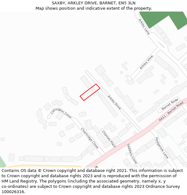 SAXBY, ARKLEY DRIVE, BARNET, EN5 3LN: Location map and indicative extent of plot