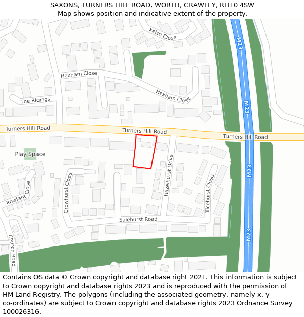 SAXONS, TURNERS HILL ROAD, WORTH, CRAWLEY, RH10 4SW: Location map and indicative extent of plot