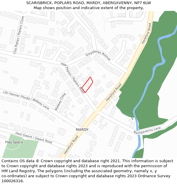 SCARISBRICK, POPLARS ROAD, MARDY, ABERGAVENNY, NP7 6LW: Location map and indicative extent of plot