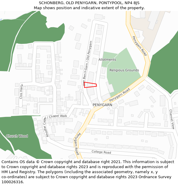 SCHONBERG, OLD PENYGARN, PONTYPOOL, NP4 8JS: Location map and indicative extent of plot
