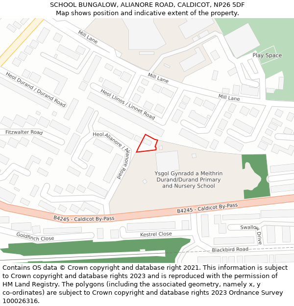SCHOOL BUNGALOW, ALIANORE ROAD, CALDICOT, NP26 5DF: Location map and indicative extent of plot