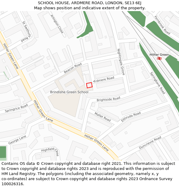 SCHOOL HOUSE, ARDMERE ROAD, LONDON, SE13 6EJ: Location map and indicative extent of plot